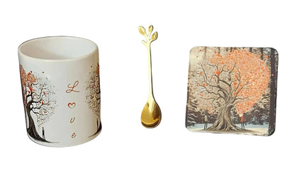 Tree of Love Mug Set – 3 Piece Mug, Coaster & Gold Leaf Spoon