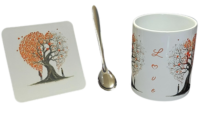 Tree of Love Mug Set – 3 Piece Mug, Coaster and Silver Espresso Spoon